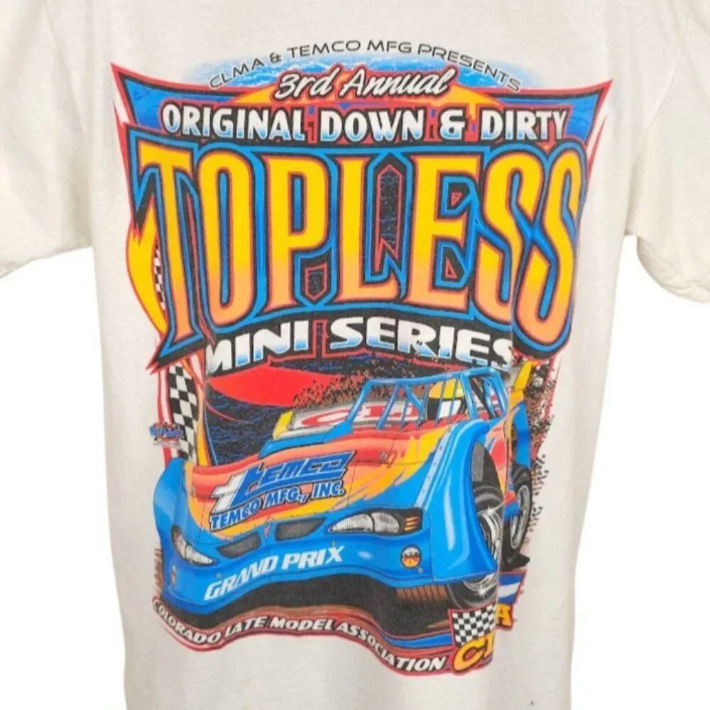 Vintage Down & Dirty Topless T Shirt Mens Size Medium Y2K Dirt Track Racing